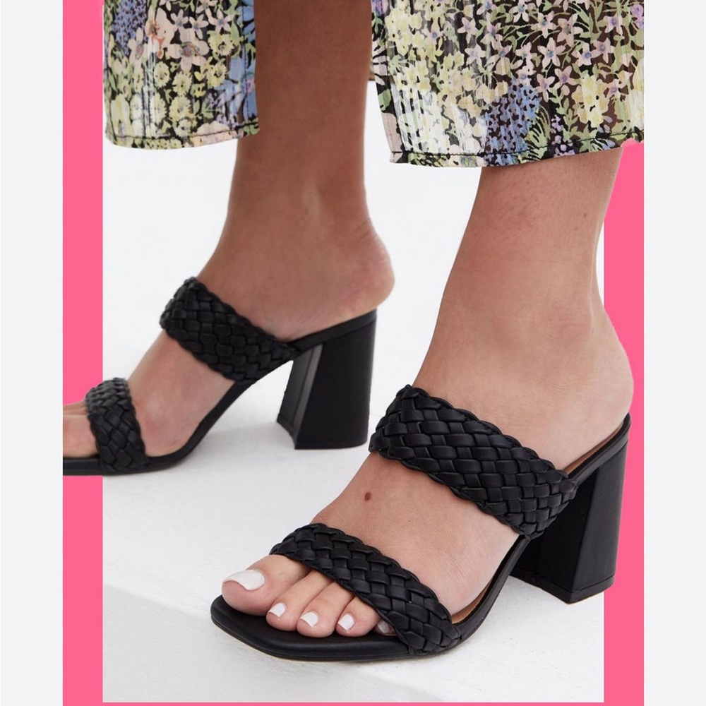 Black Braided Weave Sandal Heel